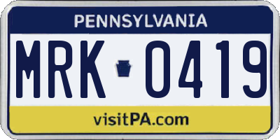 PA license plate MRK0419