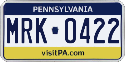 PA license plate MRK0422