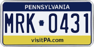 PA license plate MRK0431