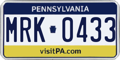 PA license plate MRK0433