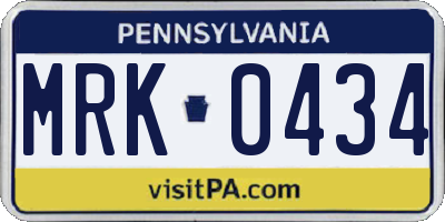 PA license plate MRK0434