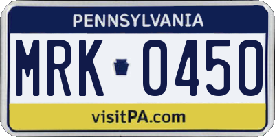 PA license plate MRK0450