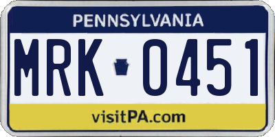 PA license plate MRK0451