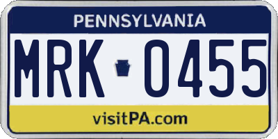 PA license plate MRK0455