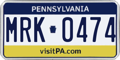 PA license plate MRK0474