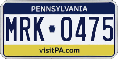 PA license plate MRK0475