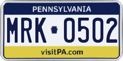 PA license plate MRK0502