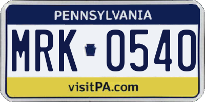 PA license plate MRK0540