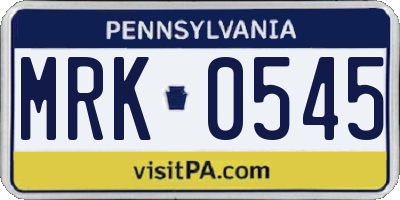 PA license plate MRK0545