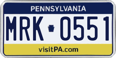 PA license plate MRK0551