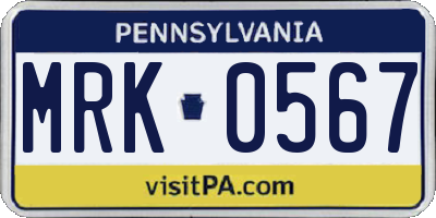 PA license plate MRK0567