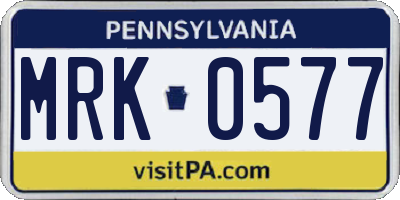 PA license plate MRK0577