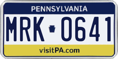 PA license plate MRK0641