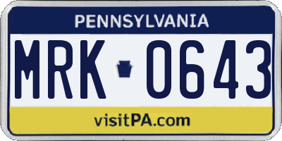 PA license plate MRK0643