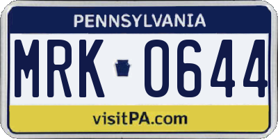 PA license plate MRK0644