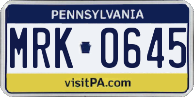 PA license plate MRK0645