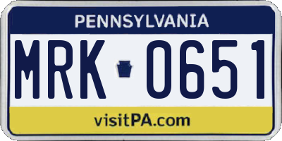 PA license plate MRK0651