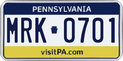 PA license plate MRK0701