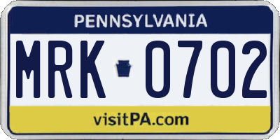 PA license plate MRK0702