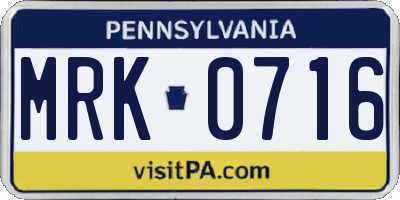 PA license plate MRK0716