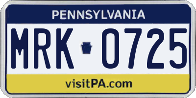 PA license plate MRK0725