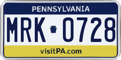 PA license plate MRK0728