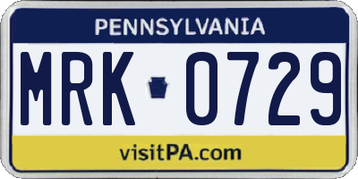 PA license plate MRK0729