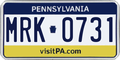PA license plate MRK0731