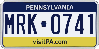 PA license plate MRK0741