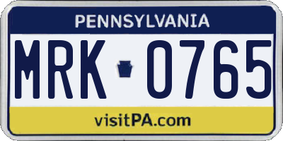 PA license plate MRK0765