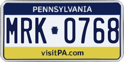 PA license plate MRK0768