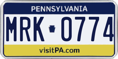 PA license plate MRK0774