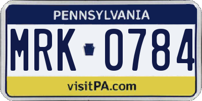 PA license plate MRK0784