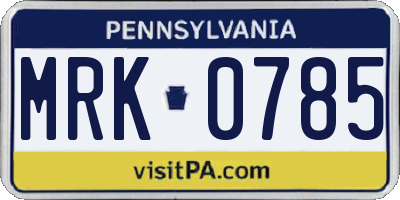 PA license plate MRK0785