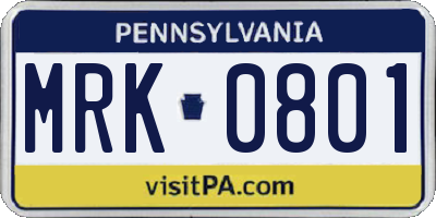 PA license plate MRK0801