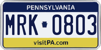 PA license plate MRK0803
