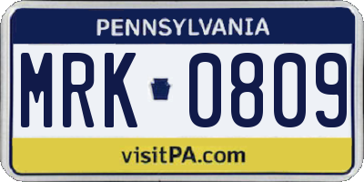 PA license plate MRK0809