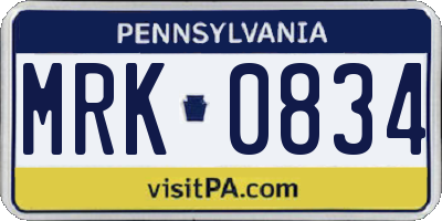 PA license plate MRK0834