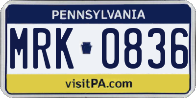 PA license plate MRK0836