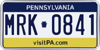 PA license plate MRK0841