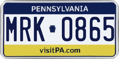 PA license plate MRK0865