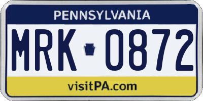 PA license plate MRK0872