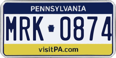 PA license plate MRK0874