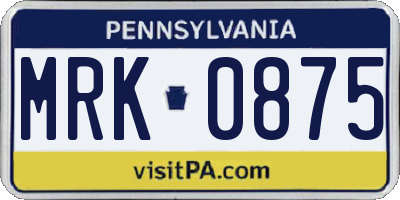 PA license plate MRK0875