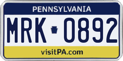 PA license plate MRK0892