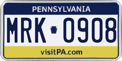 PA license plate MRK0908