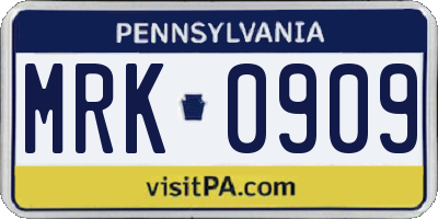 PA license plate MRK0909