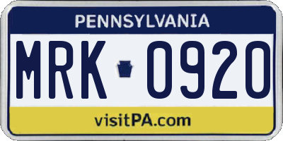 PA license plate MRK0920