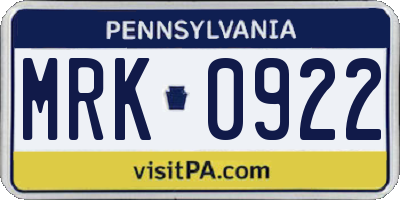 PA license plate MRK0922