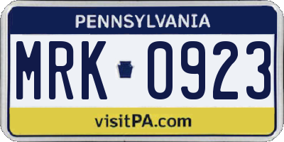 PA license plate MRK0923